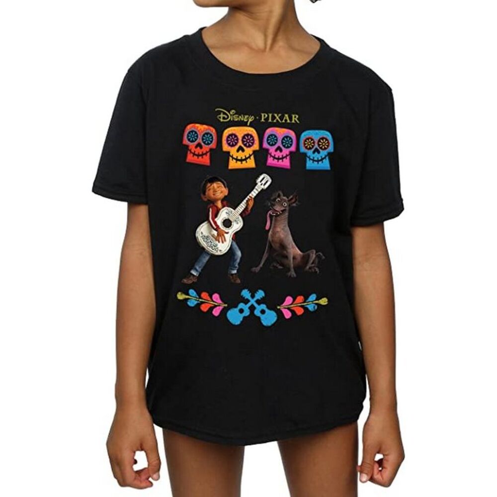 Coco Girls Miguel Logo Cotton T-Shirt / Black